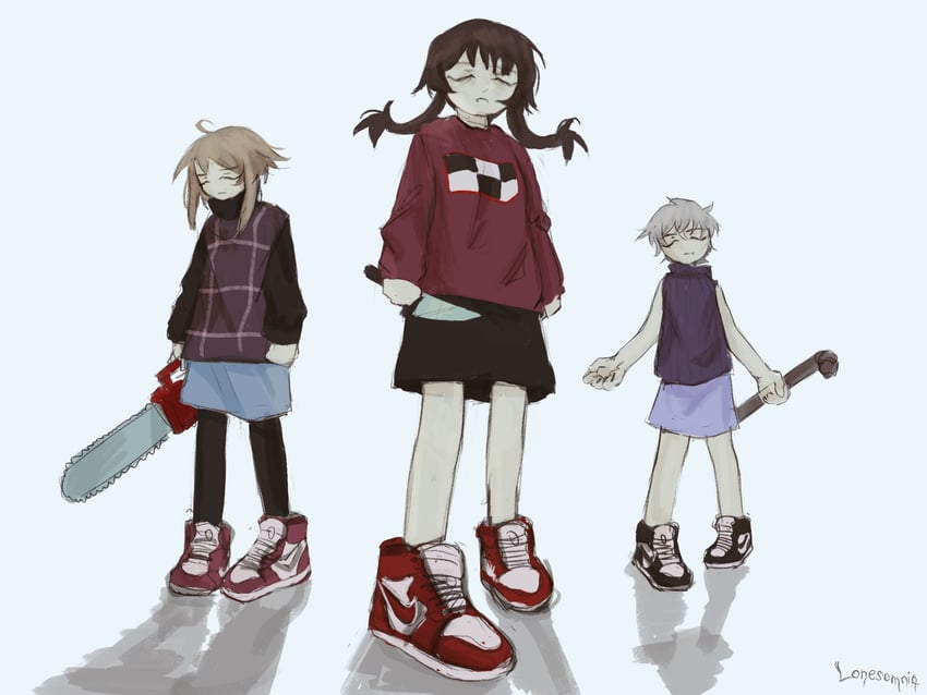 madotsuki, urotsuki, and sabitsuki (yume nikki and 2 more) drawn by lonesomnia