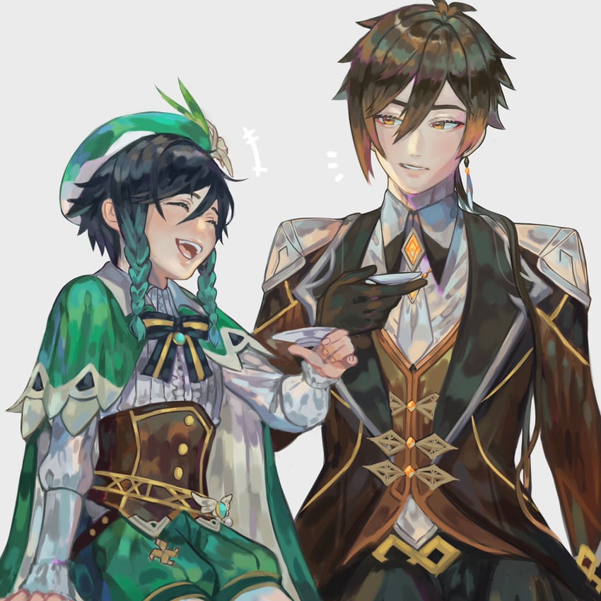 zhongli and venti (genshin impact) drawn by hami833