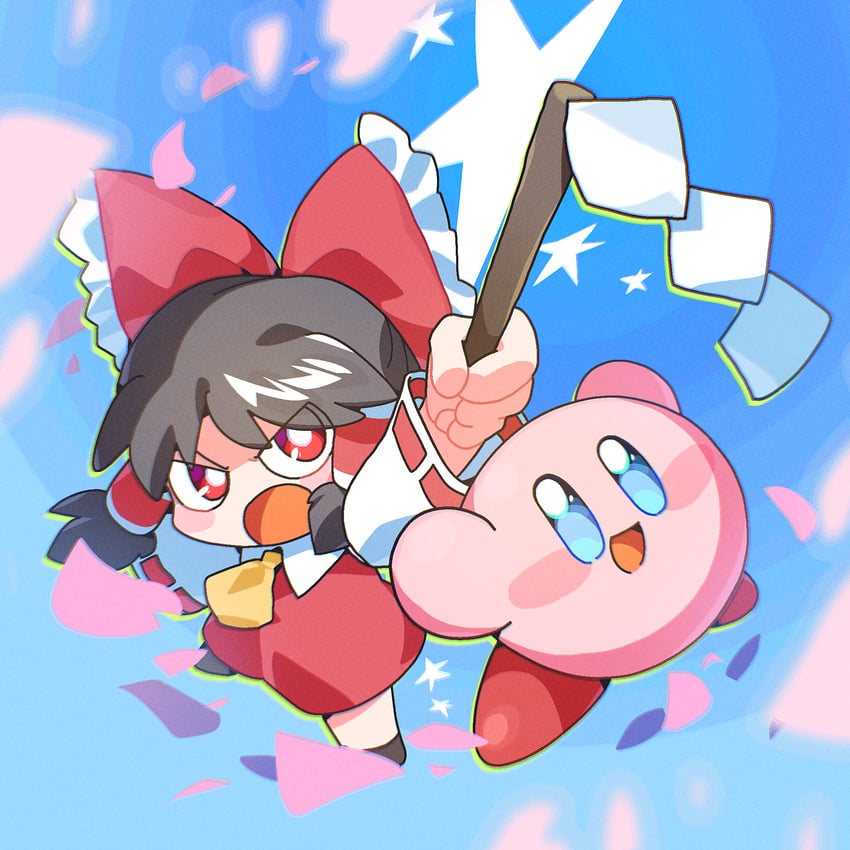 hakurei reimu and kirby (touhou and 1 more) drawn by 0tamt0