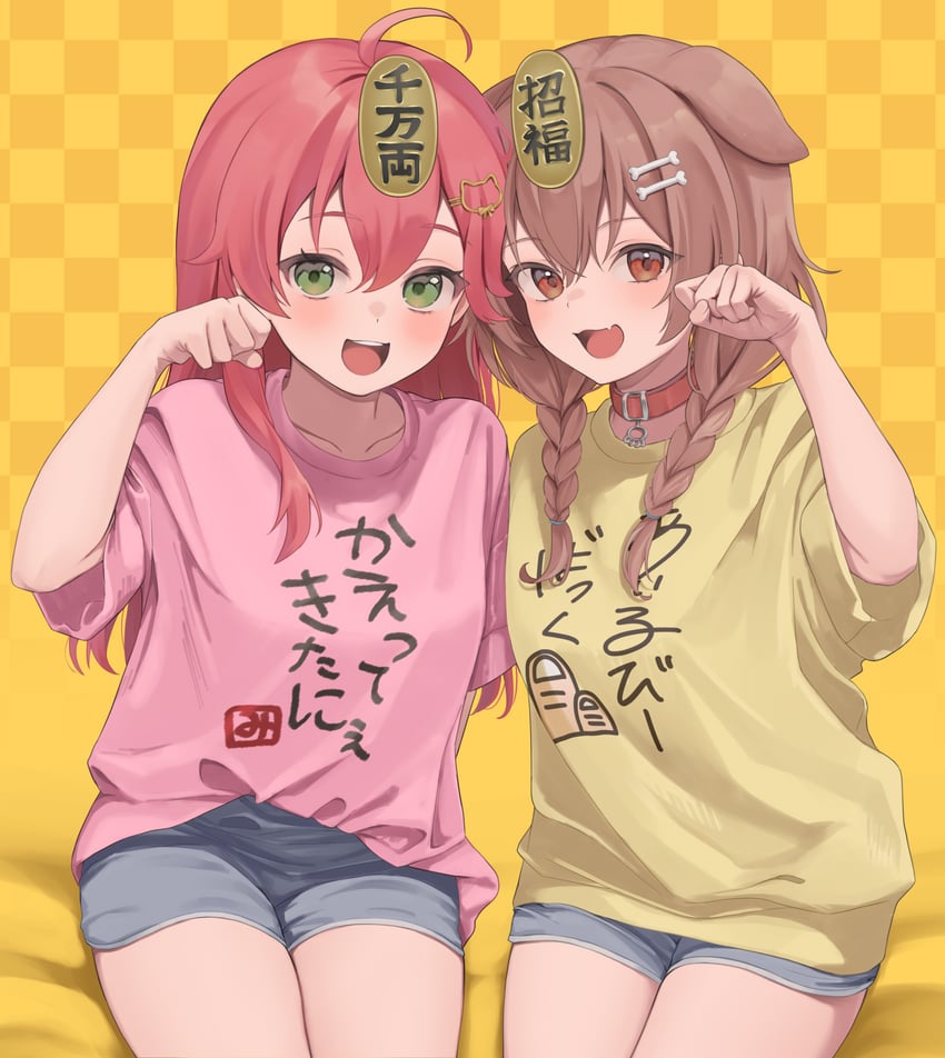 sakura miko and inugami korone (hololive) drawn by hanazawa_ma