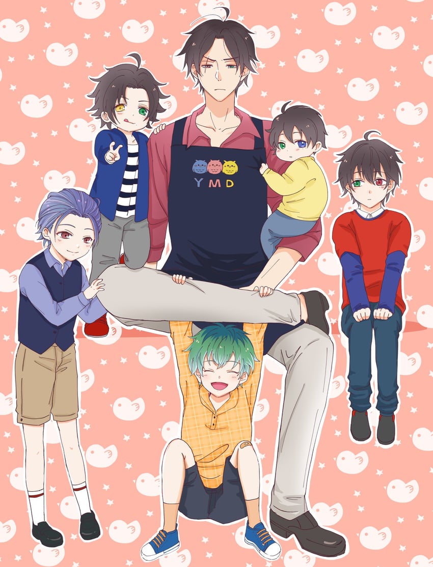 yamada ichiro, yamada saburo, yamada jiro, nurude sasara, amayado rei, and 1 more (hypnosis mic) drawn by yona1030