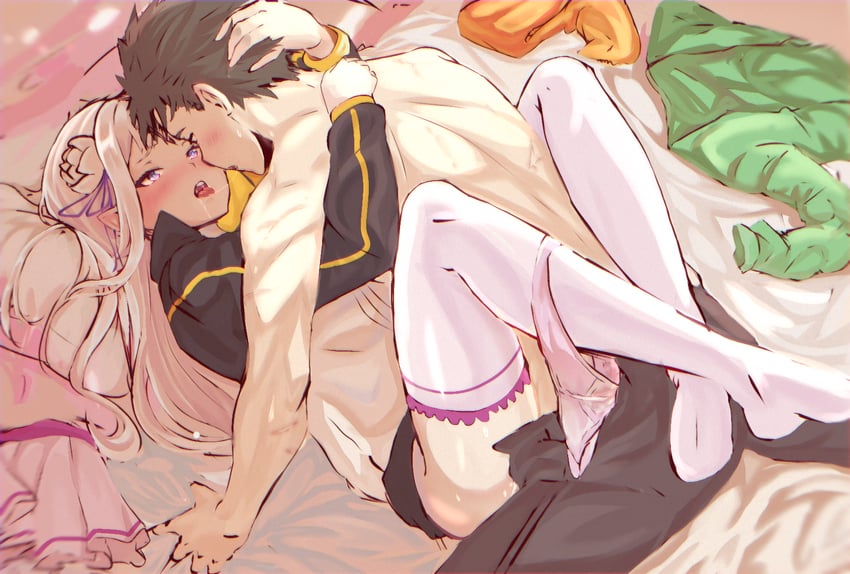 emilia and natsuki subaru (re:zero kara hajimeru isekai seikatsu) drawn by zerobarto