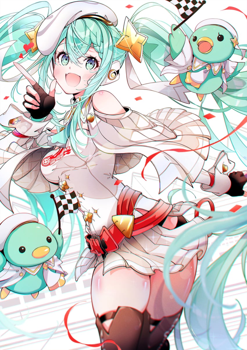 hatsune miku and racing miku (vocaloid and 1 more) drawn by muto_(n0sug4r)