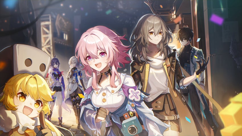 trailblazer, stelle, march 7th, dan heng, bronya rand, and 2 more (honkai and 1 more) drawn by kino_(m6t2a)