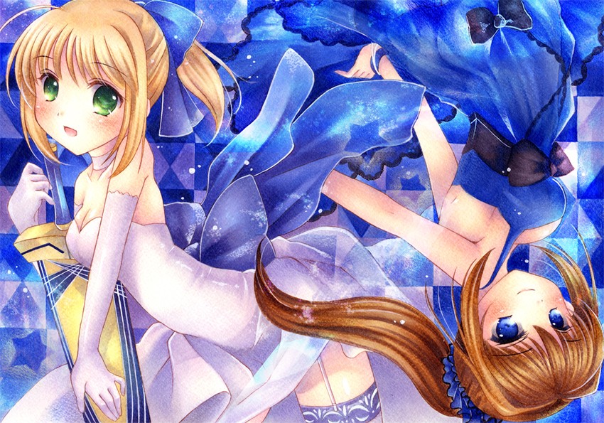 artoria pendragon, saber, and aozaki aoko (fate and 3 more) drawn by shinonome86