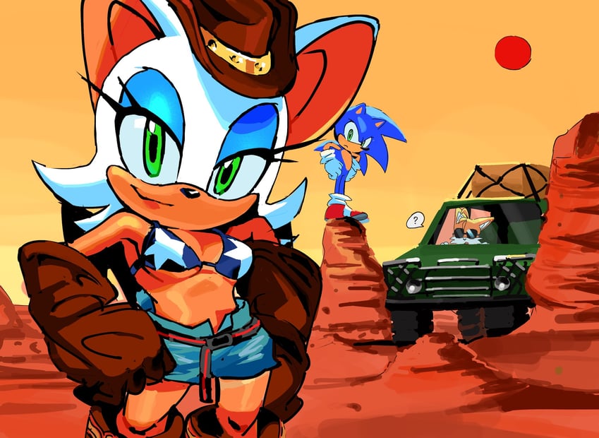 sonic the hedgehog, rouge the bat, and tails (sonic) drawn by tokiwa757