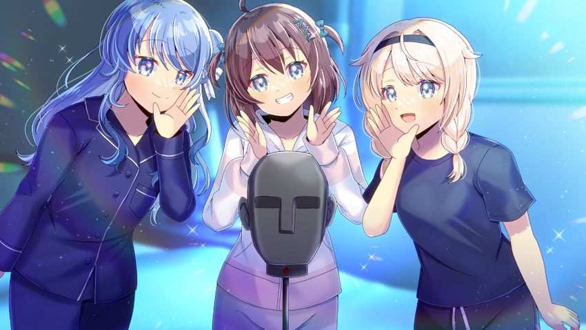 hoshimachi suisei, natsuiro matsuri, and kazama iroha (hololive) drawn by kou_hiyoyo