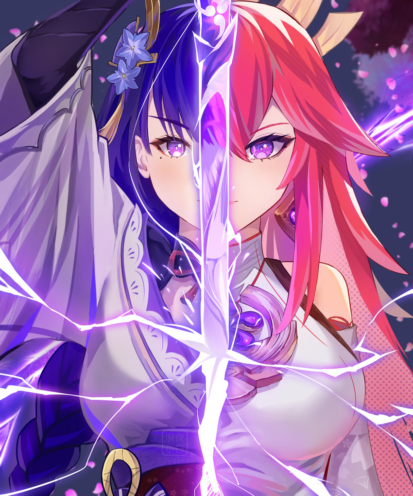 raiden shogun and yae miko (genshin impact) drawn by xiaobaiatnight