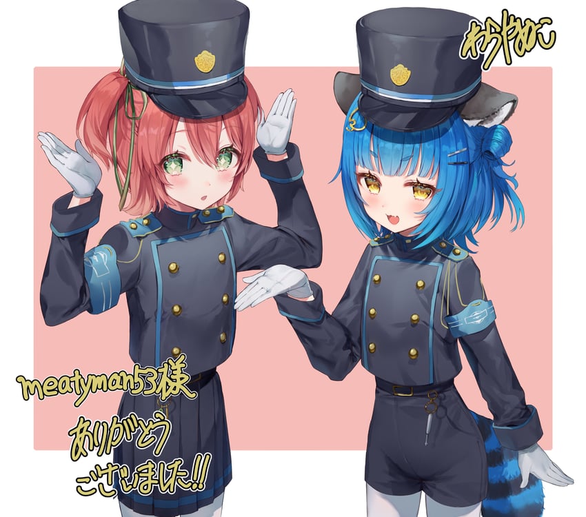 hikari, nozomi, poko rakun, and fuyo cloverfield (blue archive and 1 more) drawn by warayanuko