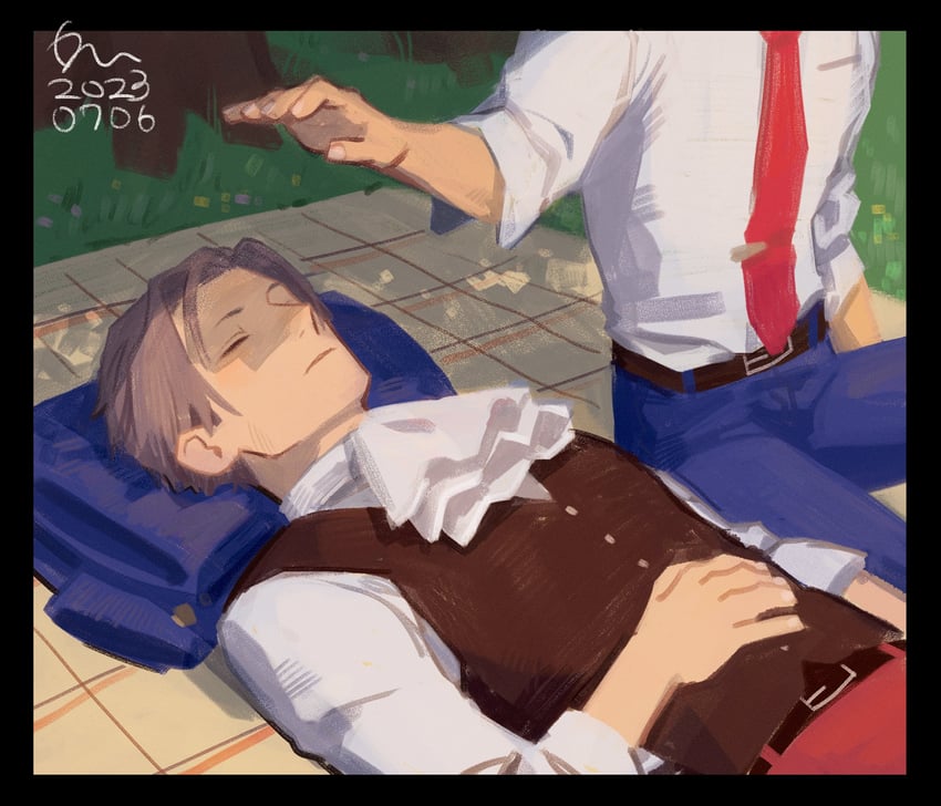 phoenix wright and miles edgeworth (ace attorney) drawn by erm_nkcn