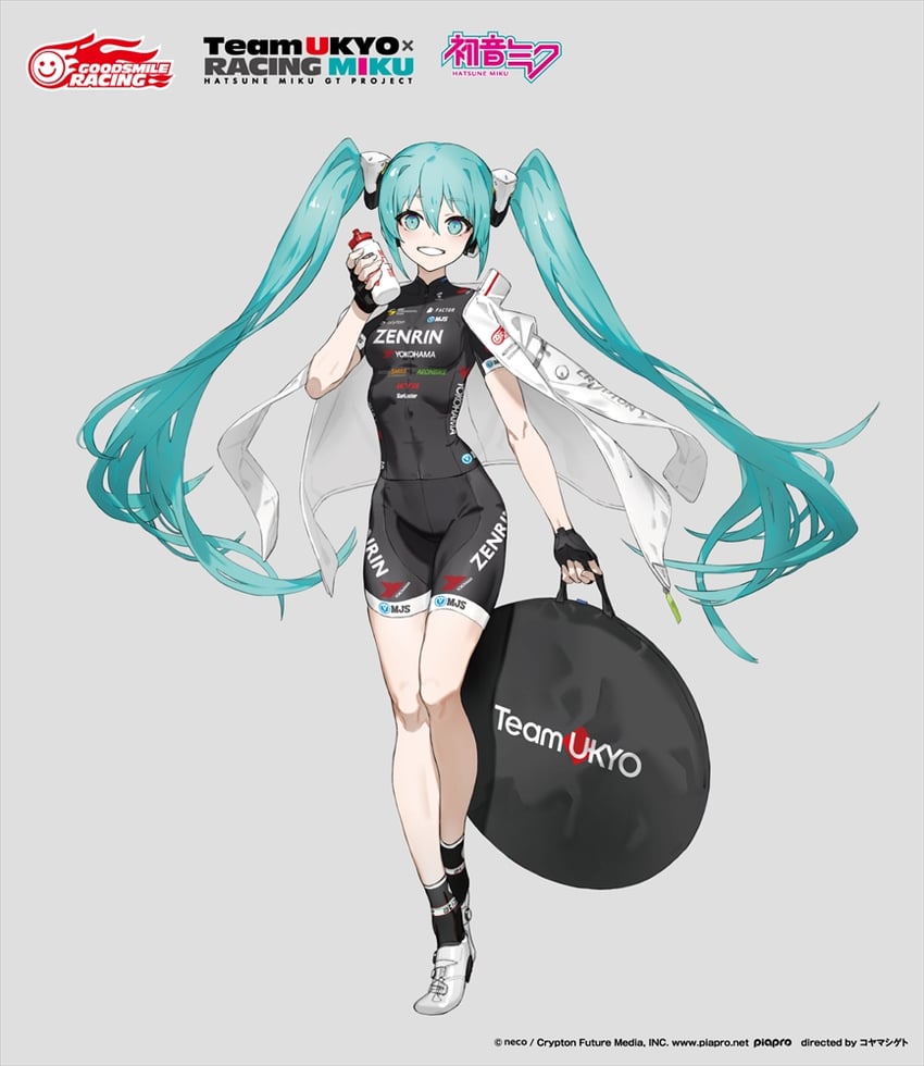 hatsune miku and racing miku (vocaloid and 1 more) drawn by neco