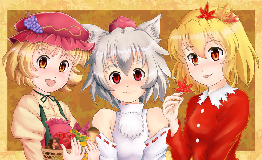inubashiri momiji, aki minoriko, and aki shizuha (touhou) drawn by kisaragi_koushi
