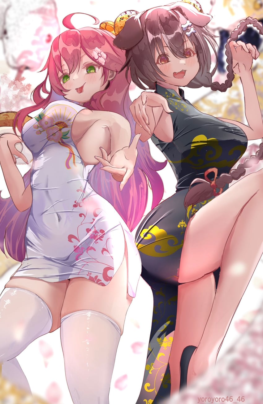sakura miko and inugami korone (hololive) drawn by aoi_yoroyoro