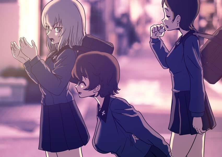 itsumi erika, akaboshi koume, and kojima emi (girls und panzer) drawn by oekaki_ojiisan
