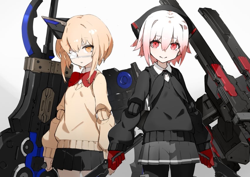 san and shi (heavily armed high school girls and 1 more) drawn by neco