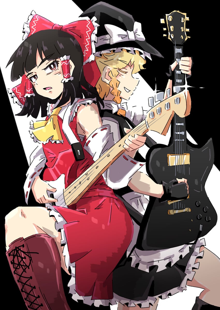 hakurei reimu and kirisame marisa (touhou) drawn by sakamoto_fred