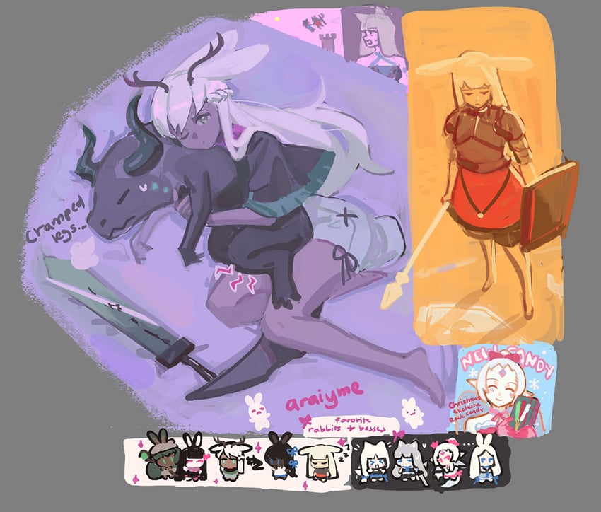 heavyblade rabbit, druid rabbit, sniper rabbit, ancient rabbit, tassha the snowfur wolf, and 6 more (rabbit and steel) drawn by araiyme