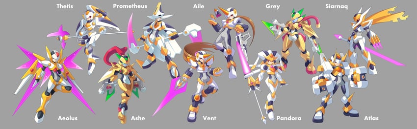 aile, pandora, model w, ashe, vent, and 6 more (mega man and 2 more) drawn by ultimatemaverickx