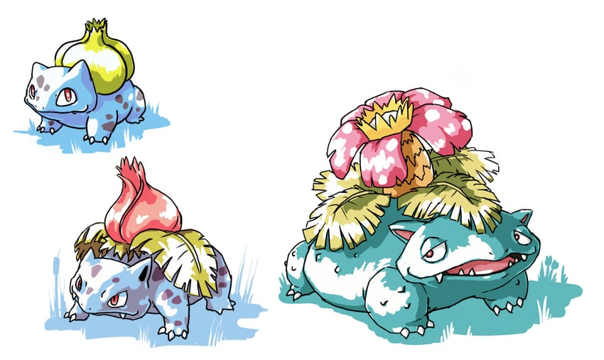 bulbasaur, ivysaur, and venusaur (pokemon) drawn by latenightagain