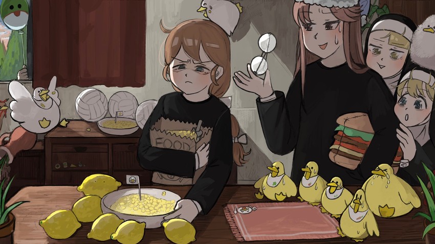 clumsy nun, spicy nun, glasses nun, and hungry nun (little nuns) drawn by diva_(hyxpk)