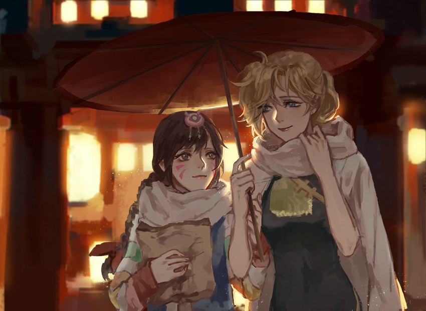 d.va and mercy (overwatch and 1 more) drawn by mo_(ine_mao)