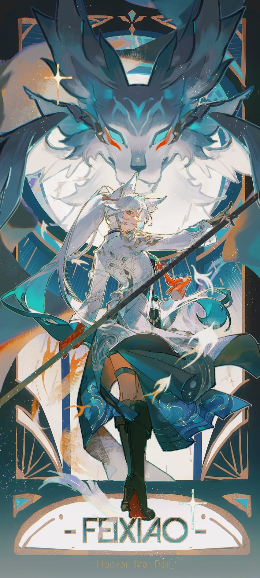 feixiao and ecliptic inner beast (honkai and 1 more) drawn by niukou_kouzi