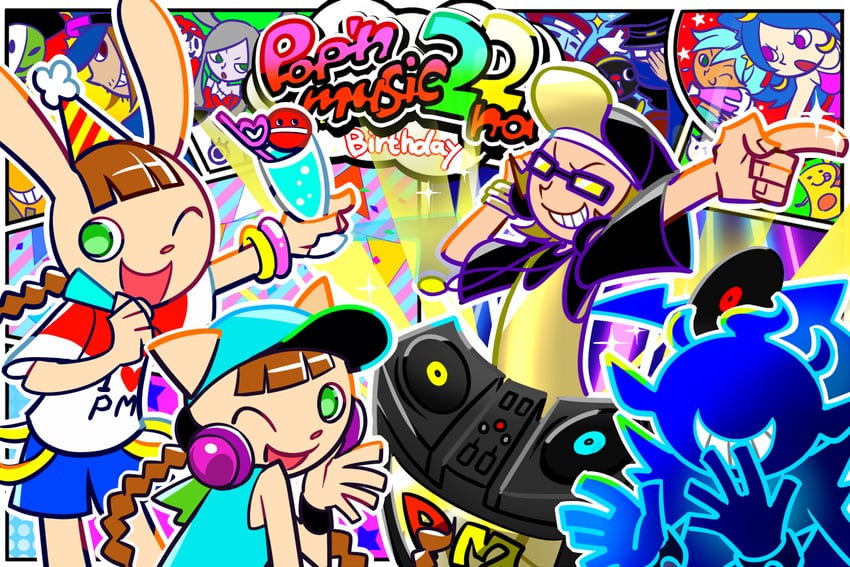 mimi, nyami, mzd, pop-kun, hatena, and 6 more (bemani and 1 more) drawn by manomarino