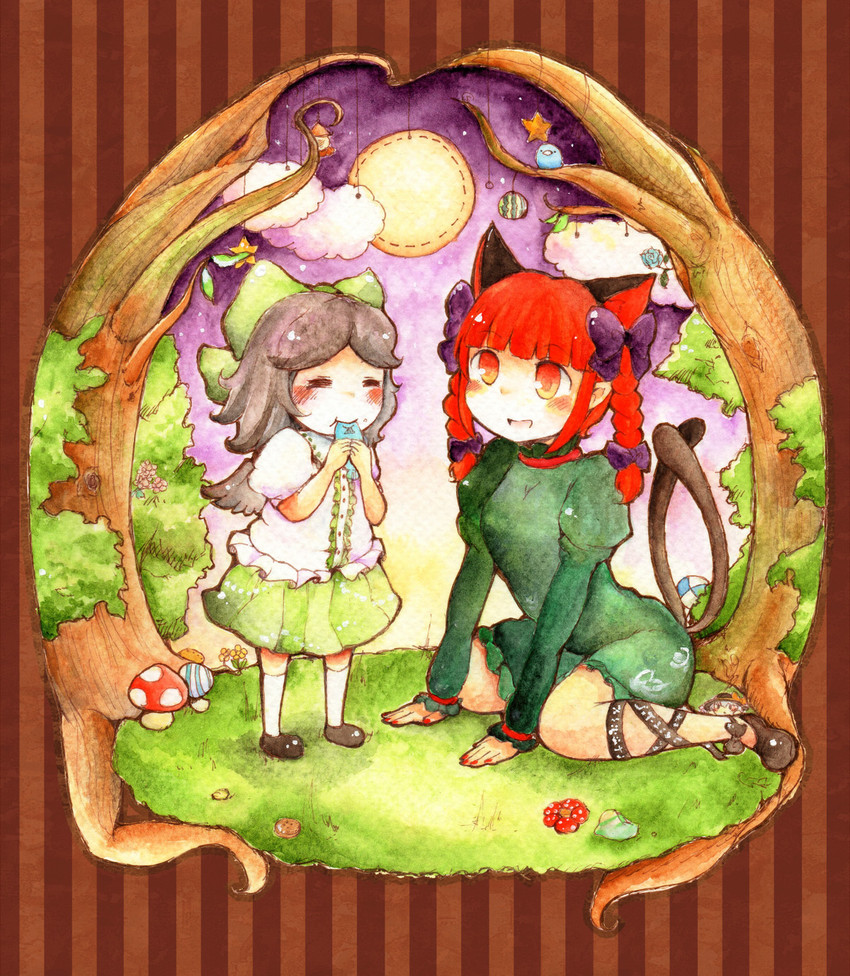 komeiji koishi, kaenbyou rin, and reiuji utsuho (touhou) drawn by shiro_tsugumi