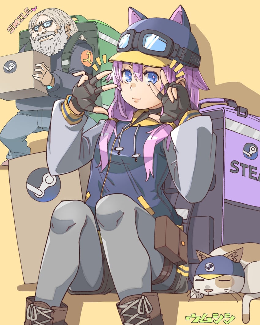 steam delivery girl and gabe newell (real life and 2 more) drawn by umsisi