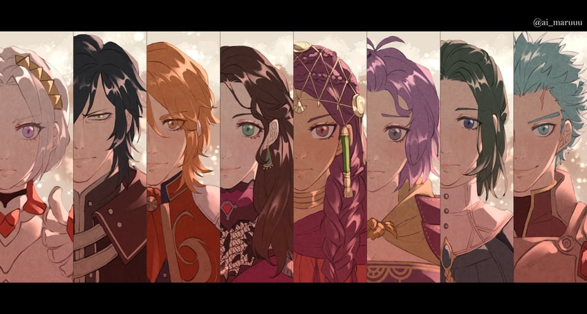 edelgard von hresvelg, dorothea arnault, bernadetta von varley, petra macneary, hubert von vestra, and 3 more (fire emblem and 2 more) drawn by aimaru