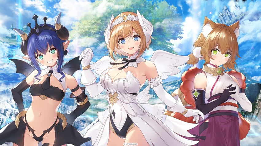 lumitea, velretta, and yukumo (kotobukiya and 1 more) drawn by necomi