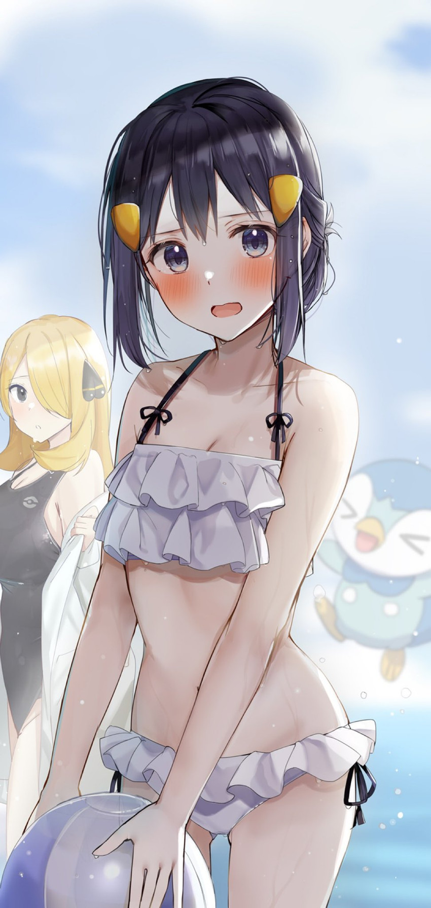 dawn, cynthia, and piplup (pokemon and 1 more) drawn by rouka_(akatyann)