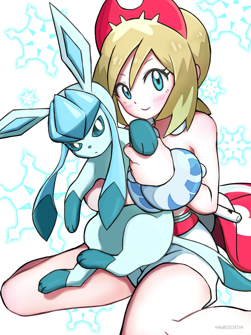 glaceon and irida (pokemon and 1 more) drawn by aruke_(gter7727)