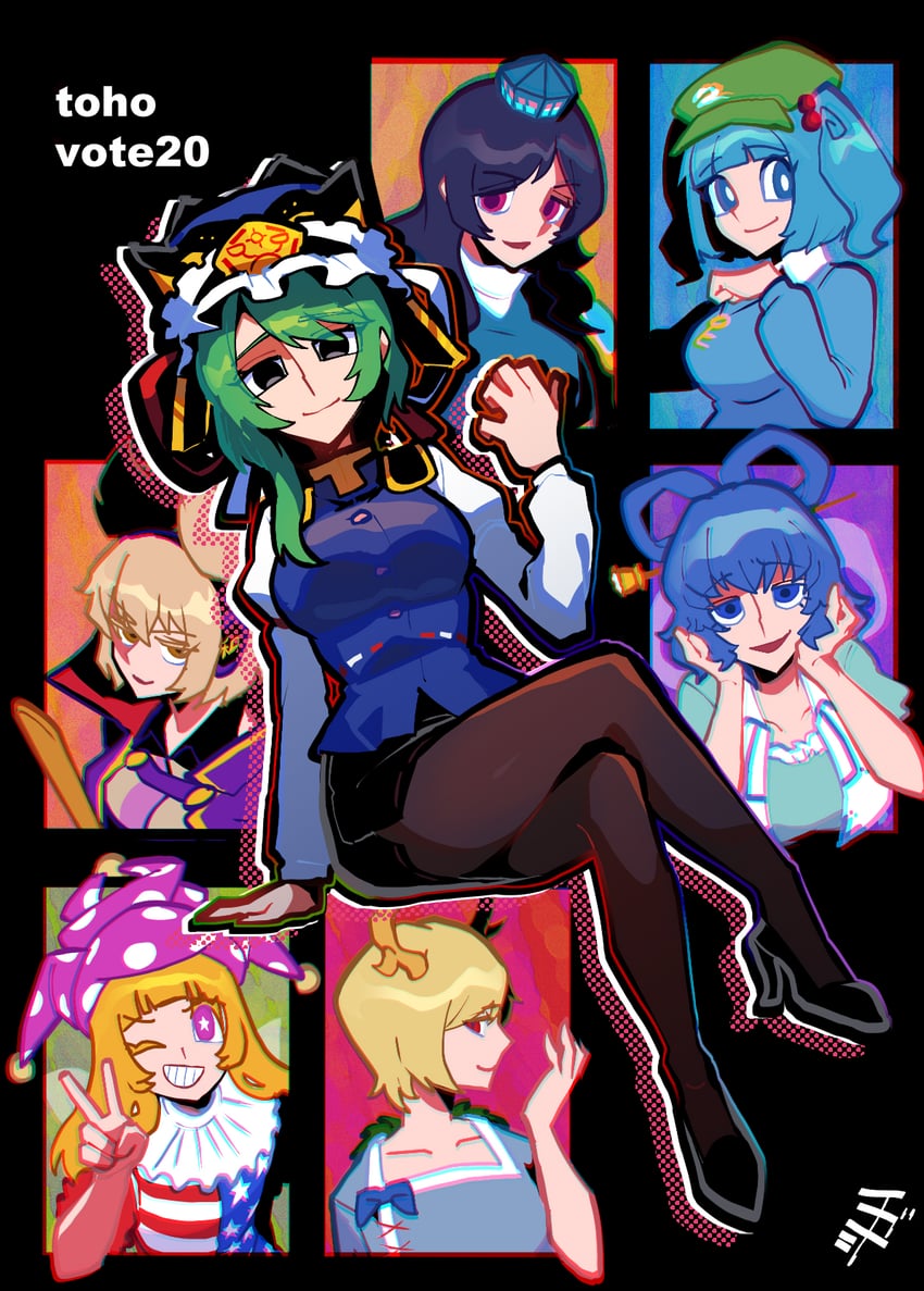 kawashiro nitori, toyosatomimi no miko, shiki eiki, kaku seiga, clownpiece, and 2 more (touhou) drawn by iganashi1
