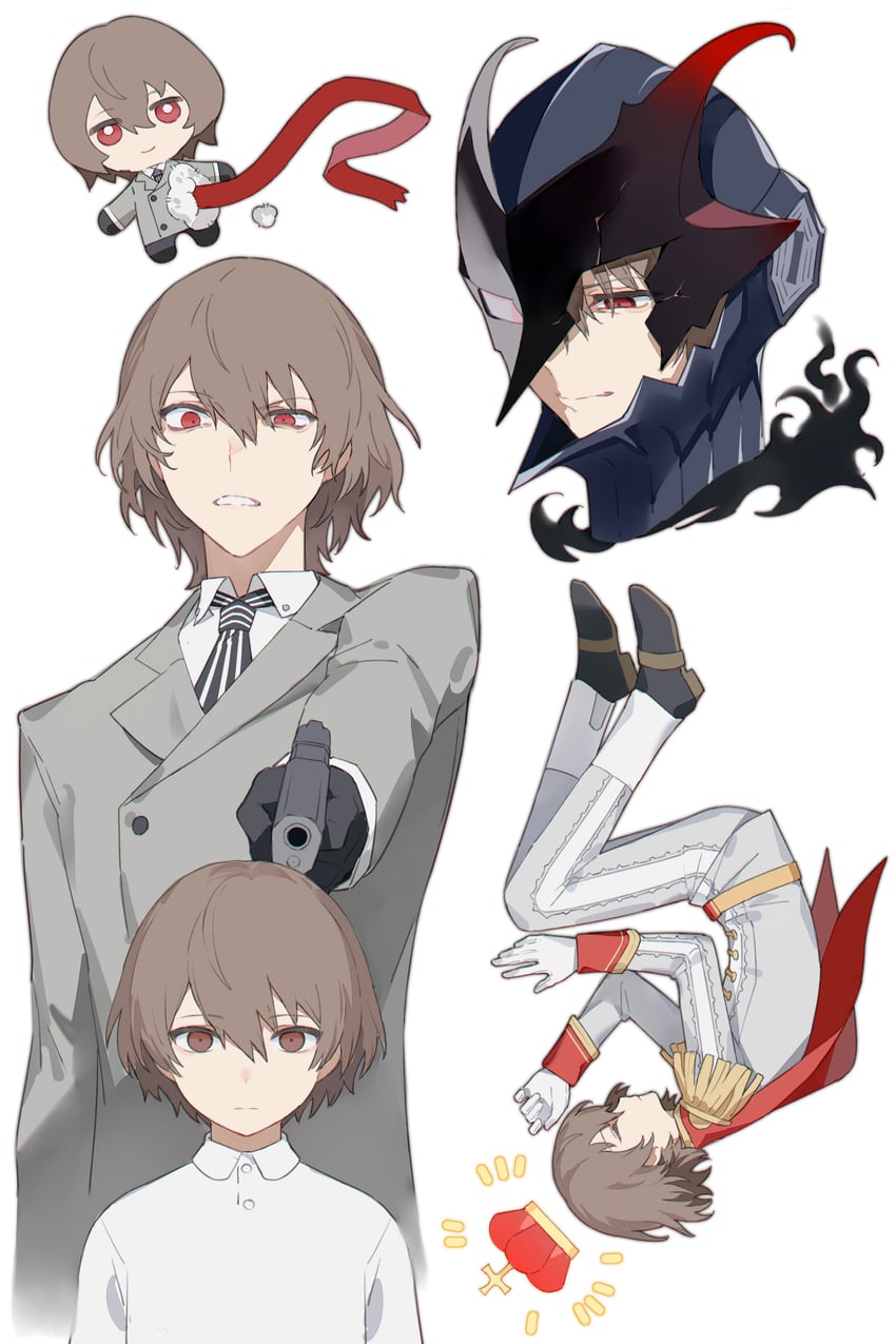 akechi gorou, crow, and black mask (persona and 1 more) drawn by anchun_(quail0503)