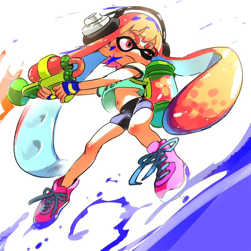 inkling player character and inkling girl (splatoon and 1 more) drawn by mebae