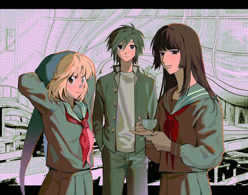 tsukada satoru, avalona, and spider girl (randal's friends) drawn by 97ttwwaazz