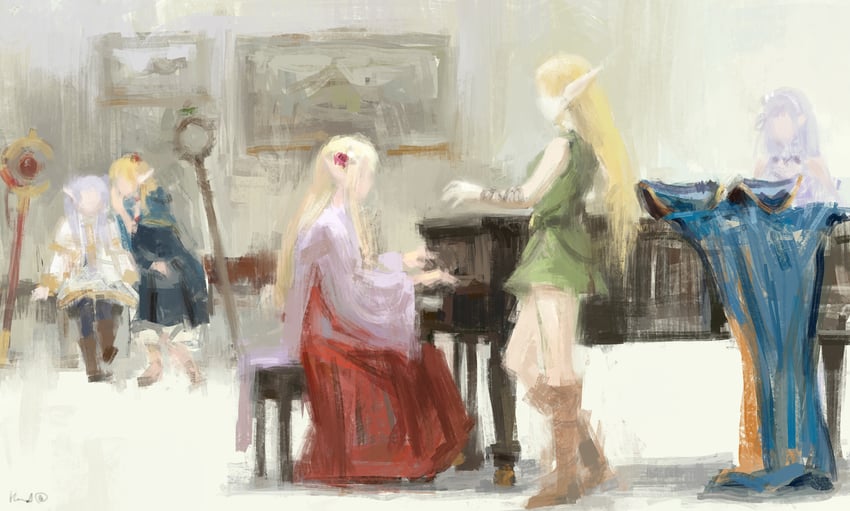 frieren, marcille donato, emilia, deedlit, and eldali ilma fanomenel (re:zero kara hajimeru isekai seikatsu and 4 more) drawn by elvafirst