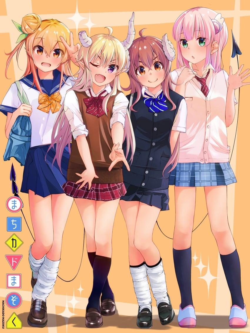 yoshida yuuko, chiyoda momo, lilith, and hinatsuki mikan (machikado mazoku) drawn by chuutaro_metal