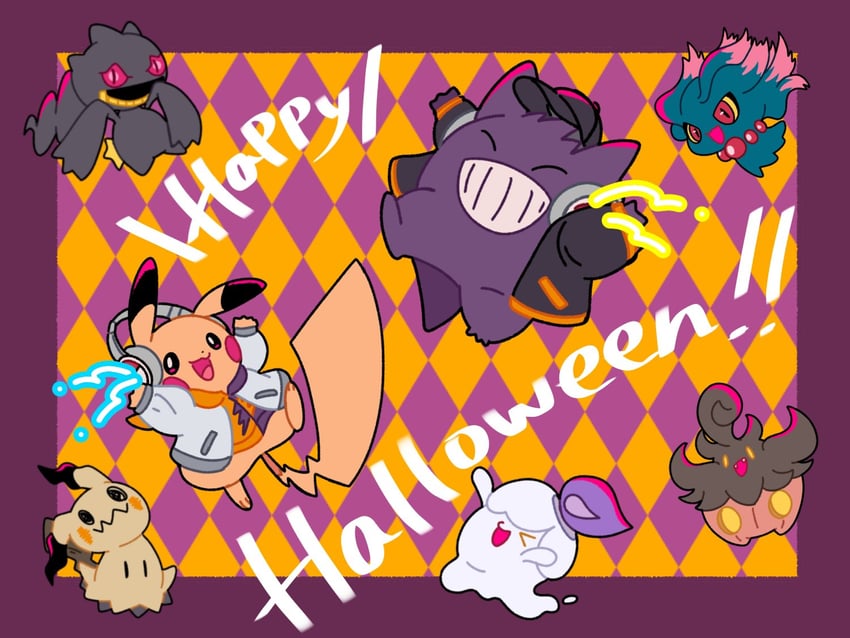 pikachu, gengar, mimikyu, litwick, banette, and 2 more (pokemon) drawn by nose_poke000