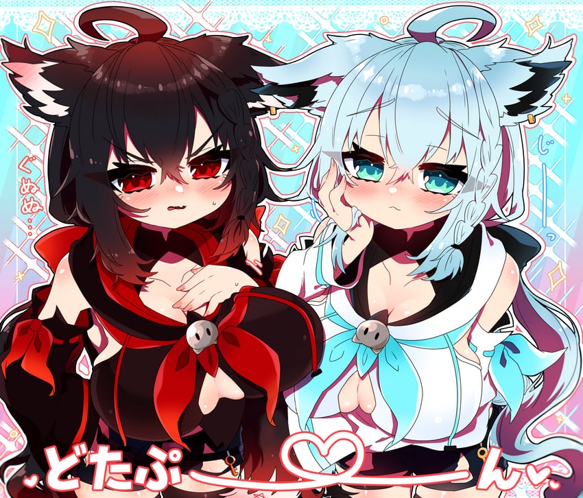 shirakami fubuki and kurokami fubuki (hololive) drawn by sakuramochi_(sakura_frappe)