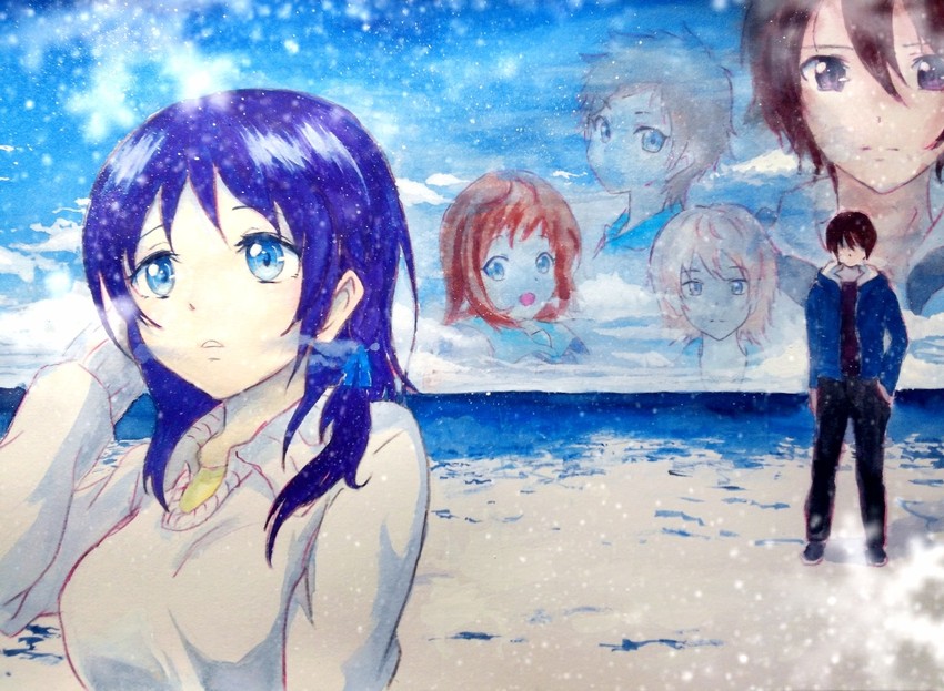hiradaira chisaki, mukaido manaka, kihara tsumugu, isaki kaname, and sakishima hikari (nagi no asukara) drawn by takeashiro