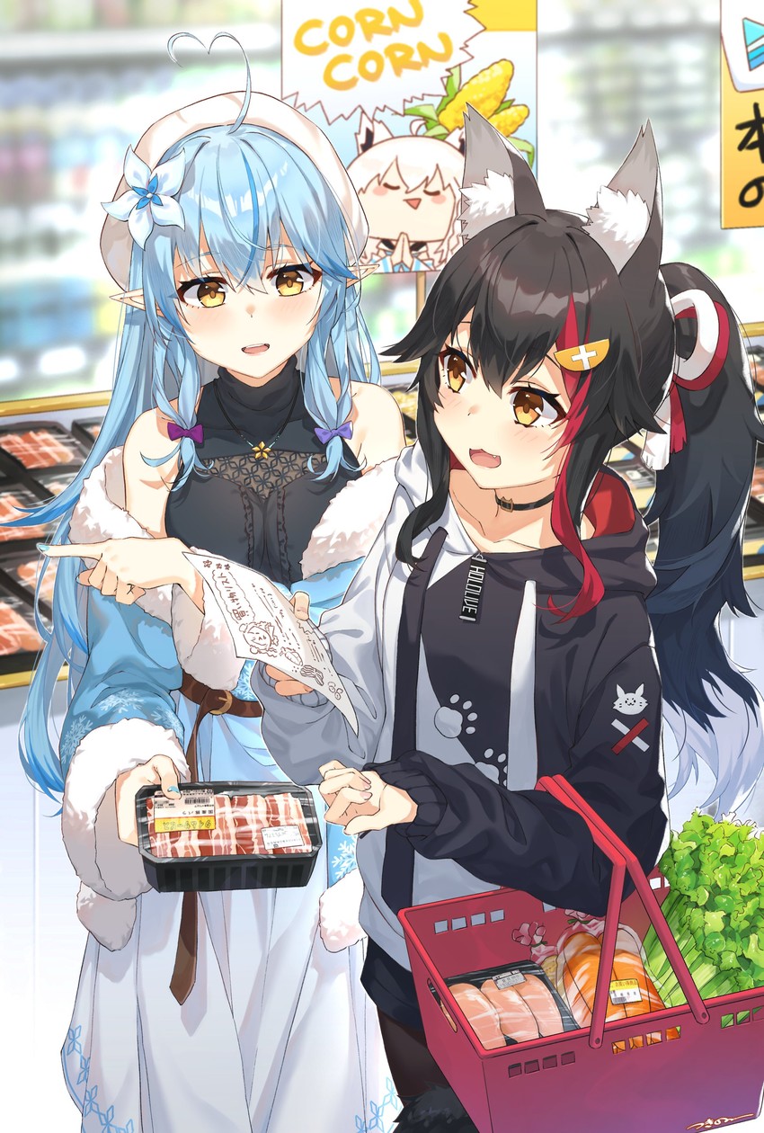 shirakami fubuki, ookami mio, yukihana lamy, and momosuzu nene (hololive) drawn by tsukino_(nakajimaseiki)