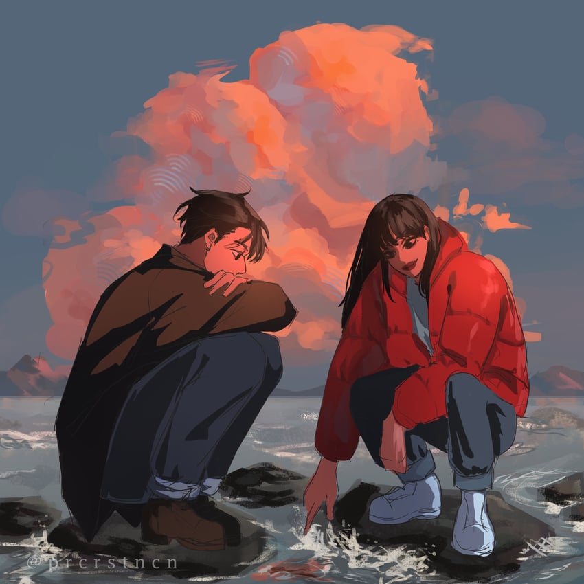 lisa and jung kook (real life and 1 more) drawn by prcrstncn