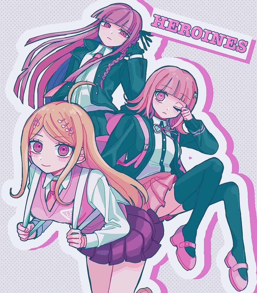 nanami chiaki, akamatsu kaede, and kirigiri kyoko (danganronpa and 4 more) drawn by pisapipi