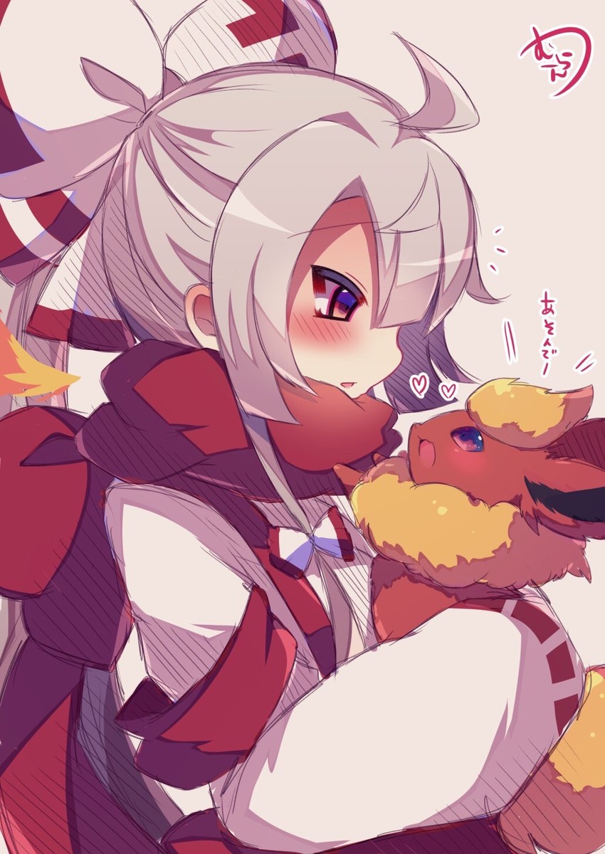 fujiwara no mokou and flareon (touhou and 1 more) drawn by muuran