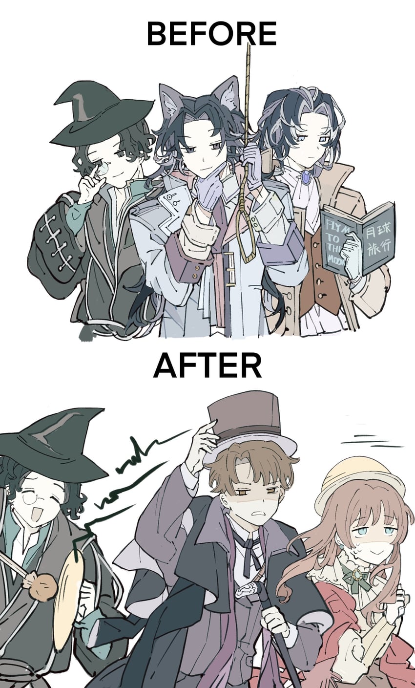 klein moretti, amon, fors wall, mr. door, and antigonus (lord of the mysteries) drawn by yi_yi_tiantang