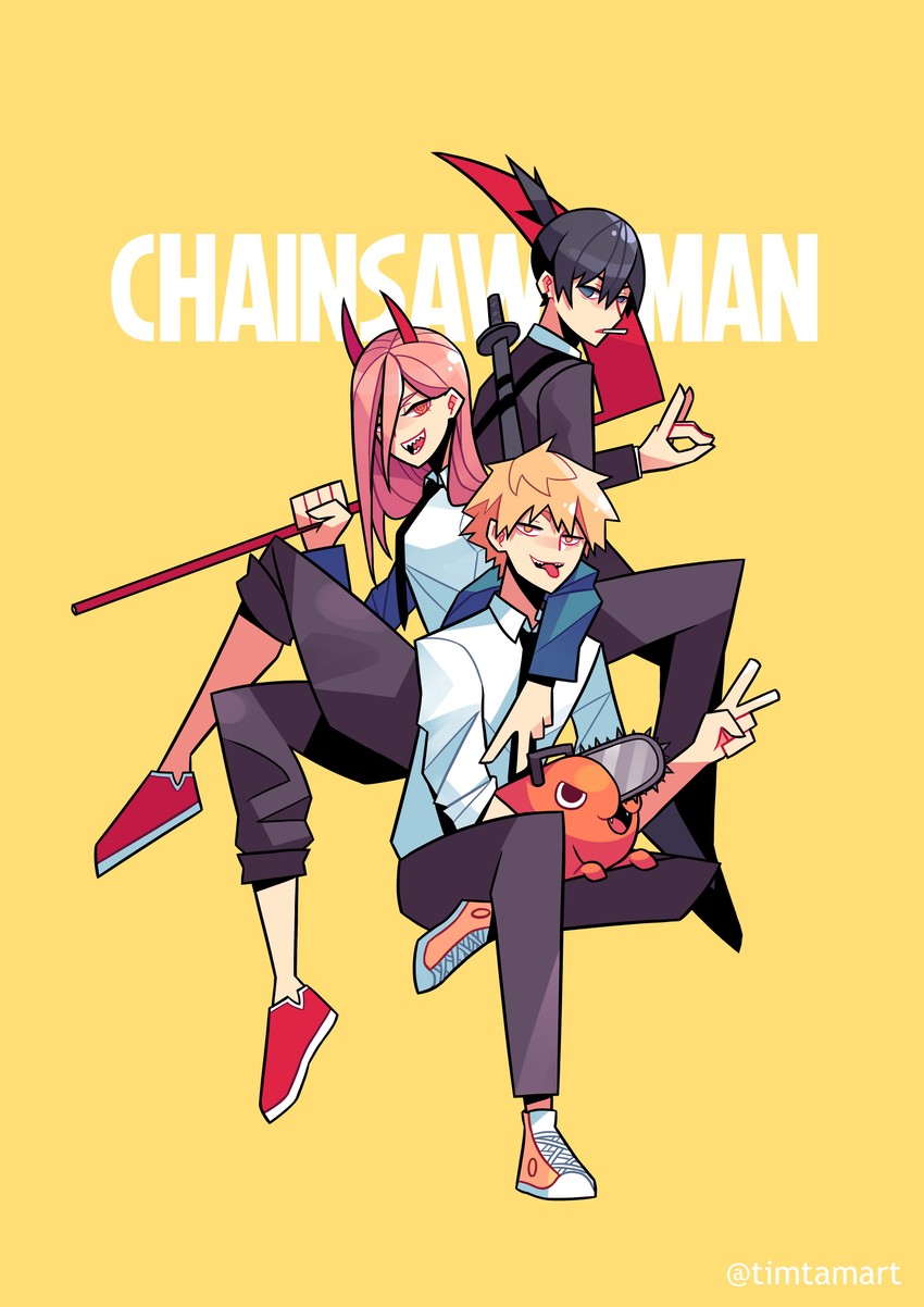 power, denji, hayakawa aki, and pochita (chainsaw man) drawn by timtam