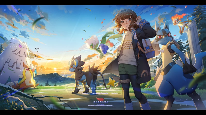 lucario, luxray, roserade, infernape, abomasnow, and 1 more (original and 1 more) drawn by pabuk5w