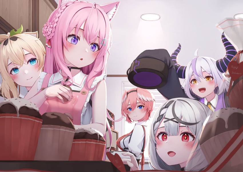 sakamata chloe, la+ darknesss, hakui koyori, kazama iroha, and takane lui (hololive) drawn by nyan_(reinyan_007)